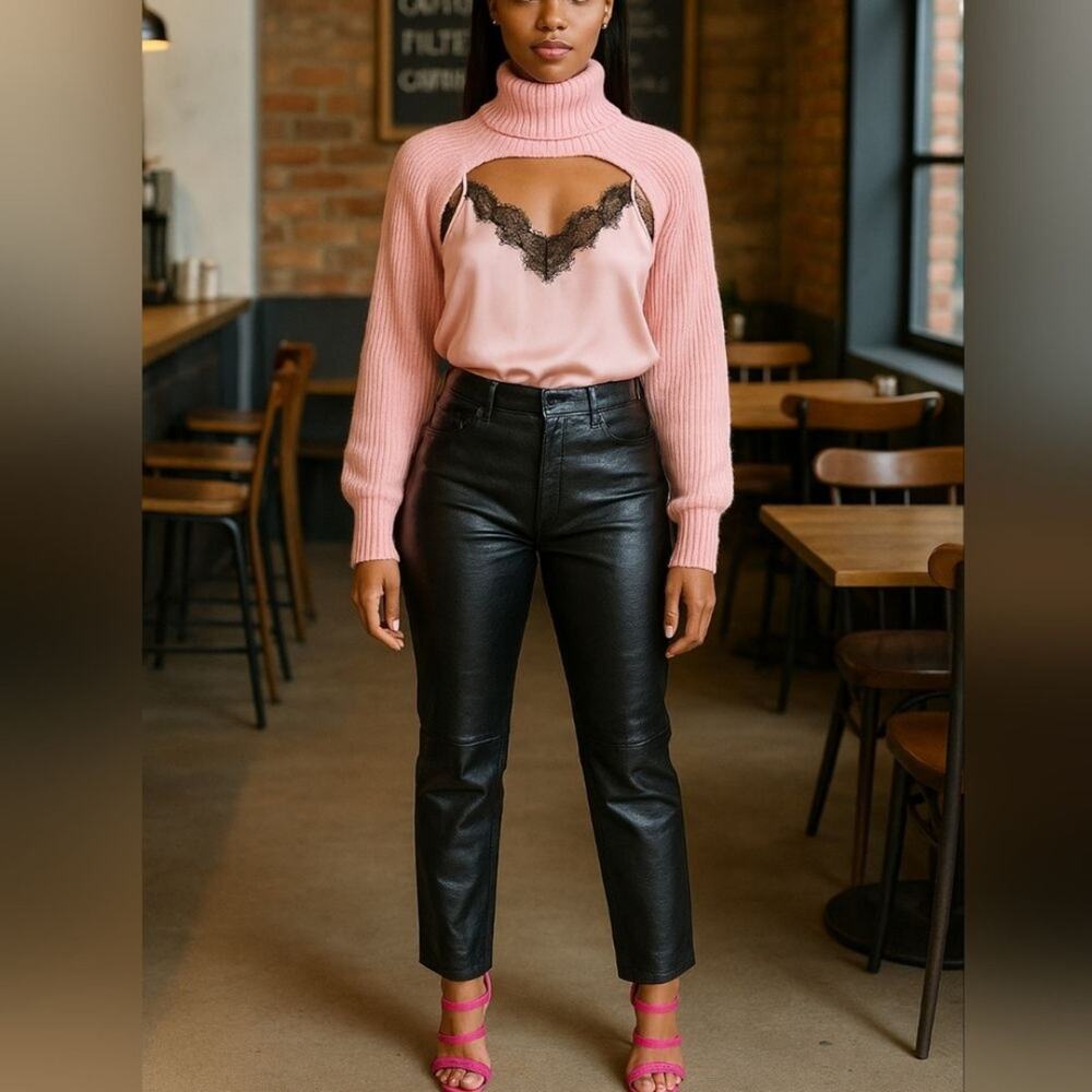 Pre-Loved Vintage Excelled Black Genuine Leather Straight-Leg Pants